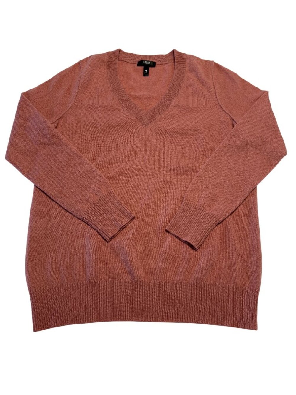 Aqua 100% Cashmere Coral Orange V-Neck Knit Pullover Sweater Women's Size Large